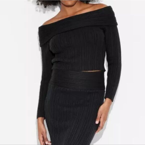 Wild Fable Black Off-the-Shoulder Sweater Ribbed Knit. Whimsigoth. Dark Summer. - Picture 12 of 12